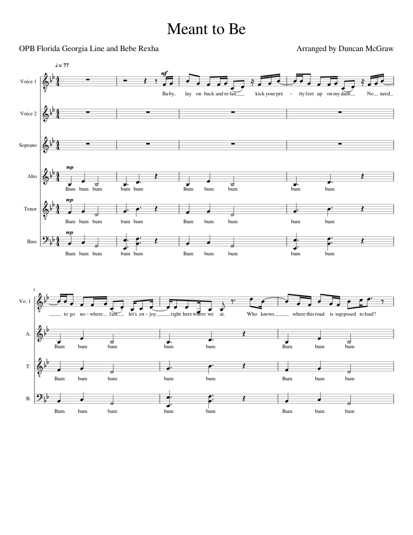 Meant To Be SATB Arrangement Sheet music for Soprano, Alto, Tenor, Bass