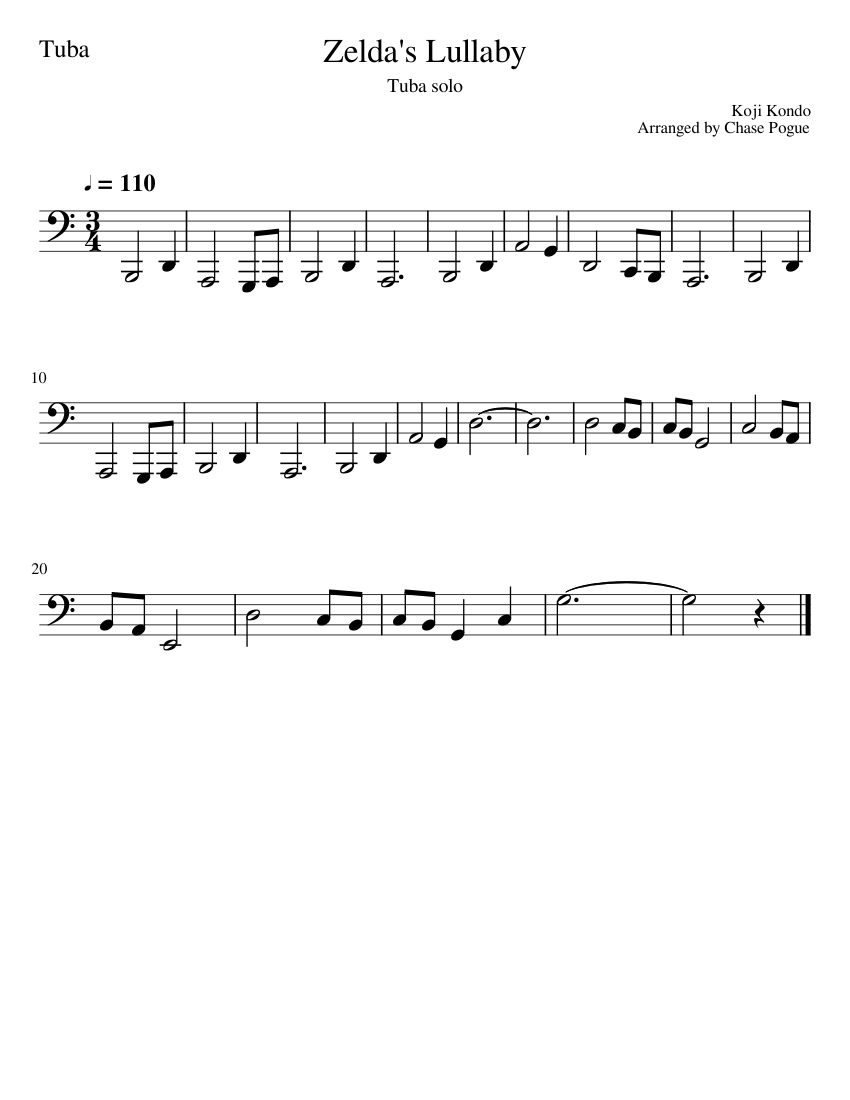 Zelda's Lullaby - Tuba Solo Sheet music for Tuba (Solo)