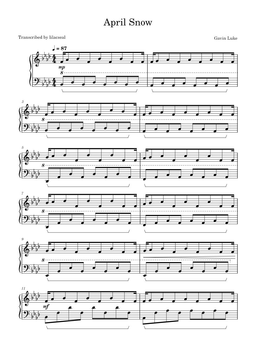 April Snow – Gavin Luke - piano tutorial