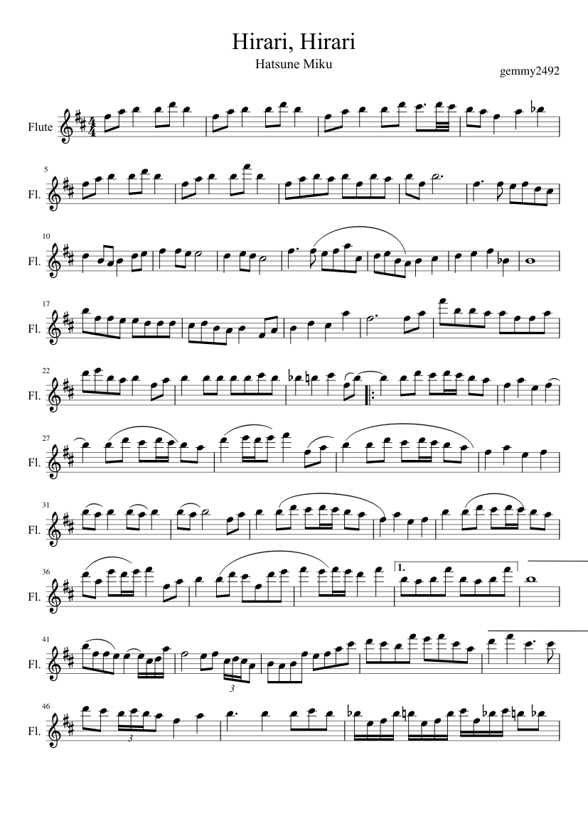 Hirari Hirari Sheet music for Flute (Solo) | Musescore.com