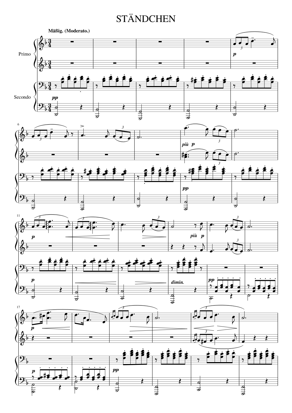 Schubert - Ständchen (Piano Duet) -- Advanced Sheet music for Piano (Piano  Duo) | Musescore.com