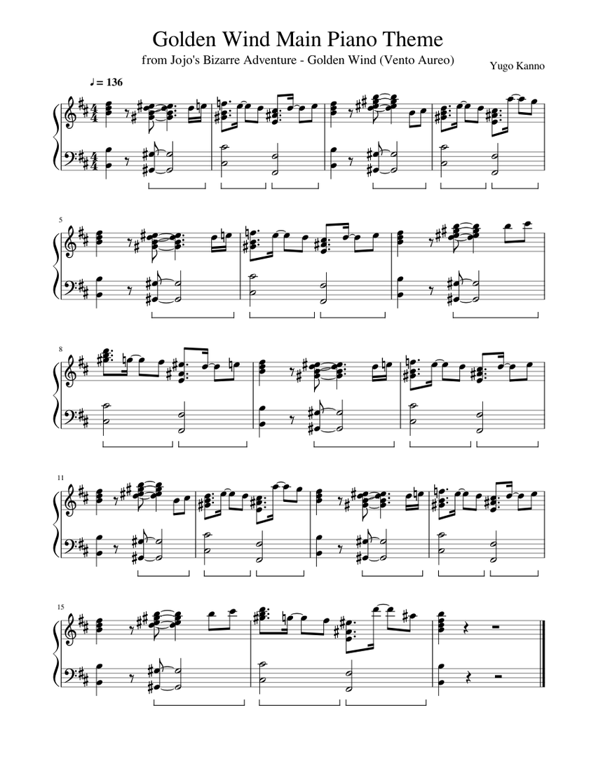 Golden Wind Main Piano Theme Sheet Music For Piano Solo Musescore Com - jojo op roblox piano