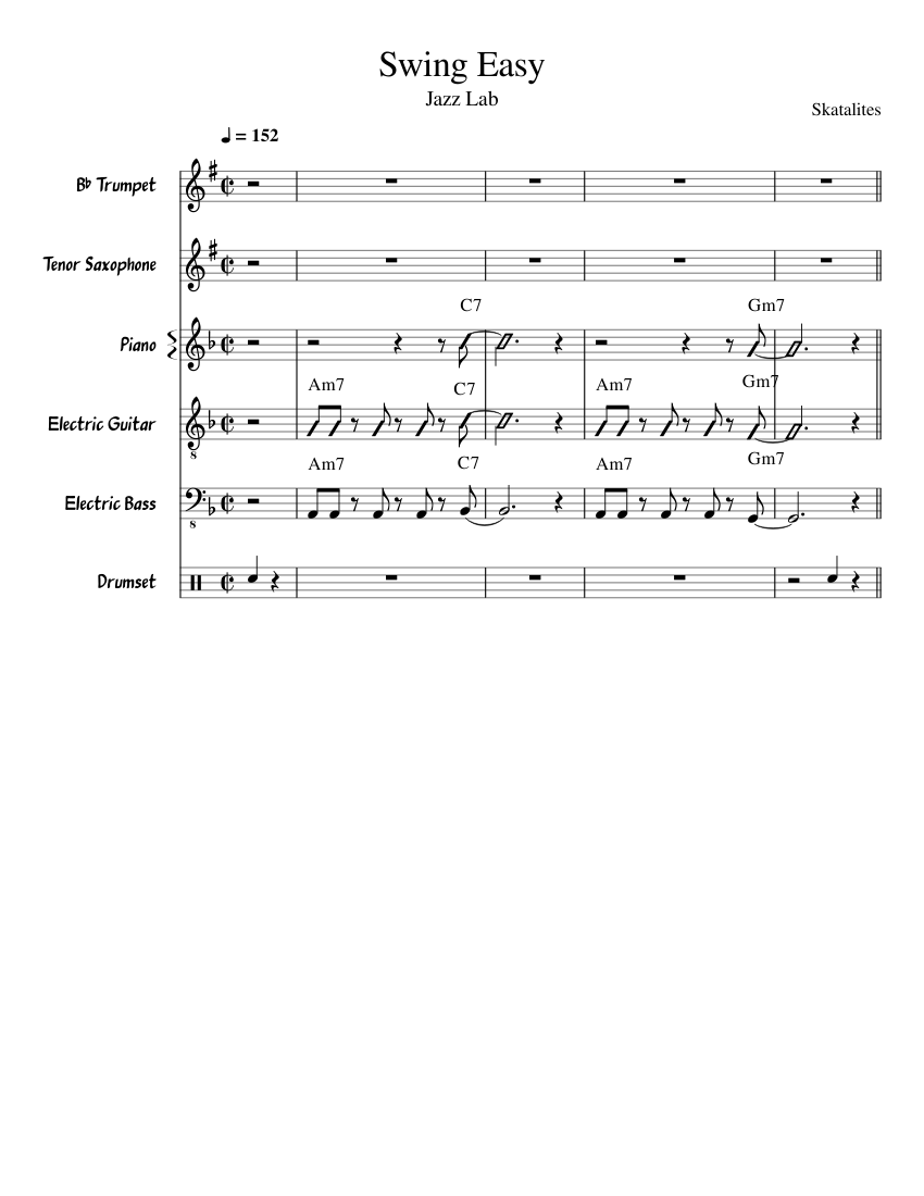 Swing Easy Sheet music for Piano, Trumpet (In B Flat), Flute, Drum Group &  more instruments (Mixed Ensemble) | Musescore.com