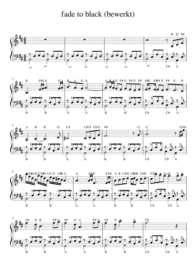 fade to black (bewerkt) Sheet music for Piano (Solo) | Musescore.com