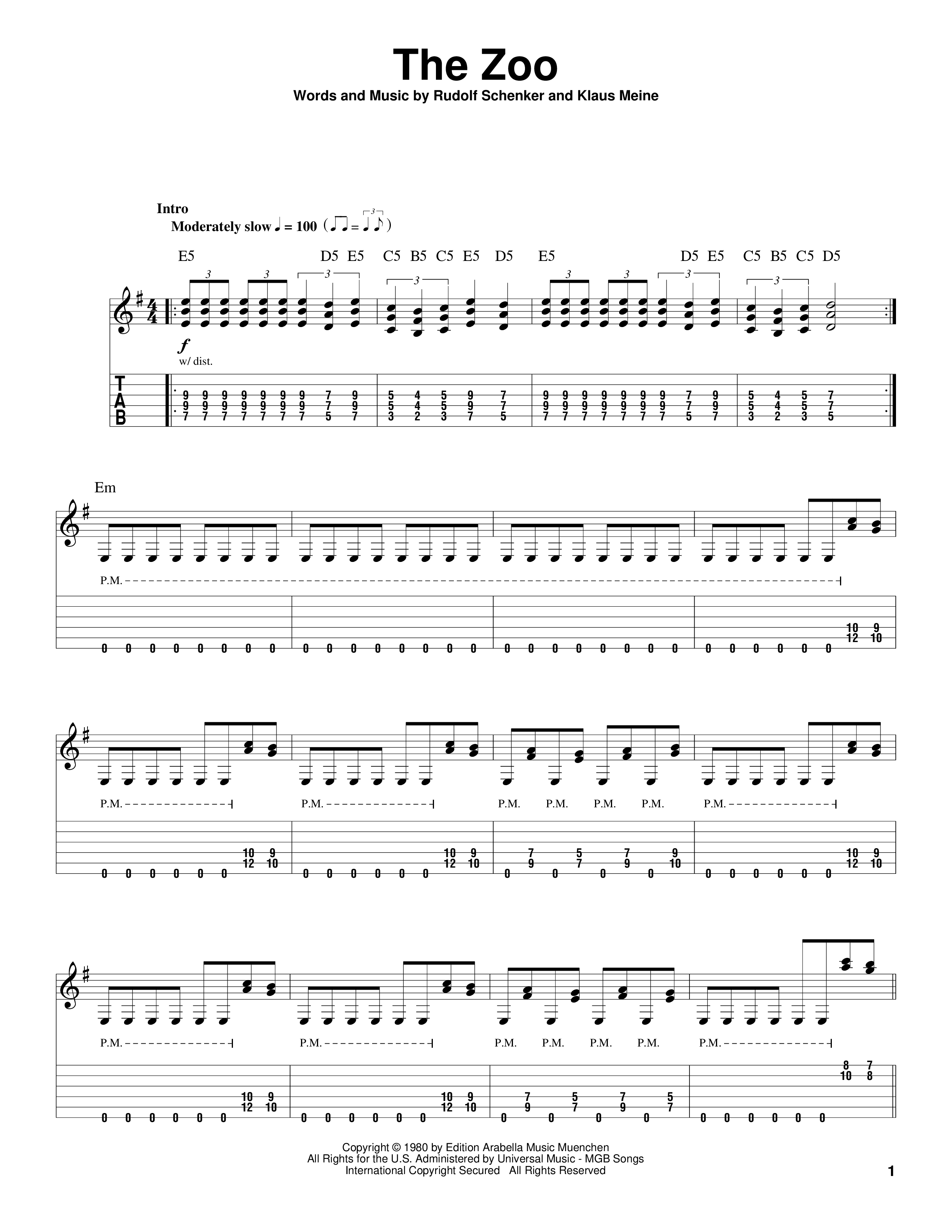 Play Official version of The zoo Sheet Music by Scorpions for