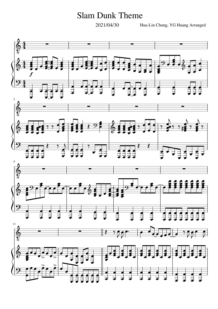 Slam Dunk Theme Sheet music for Piano, Vocals (Men's Choir) | Musescore.com