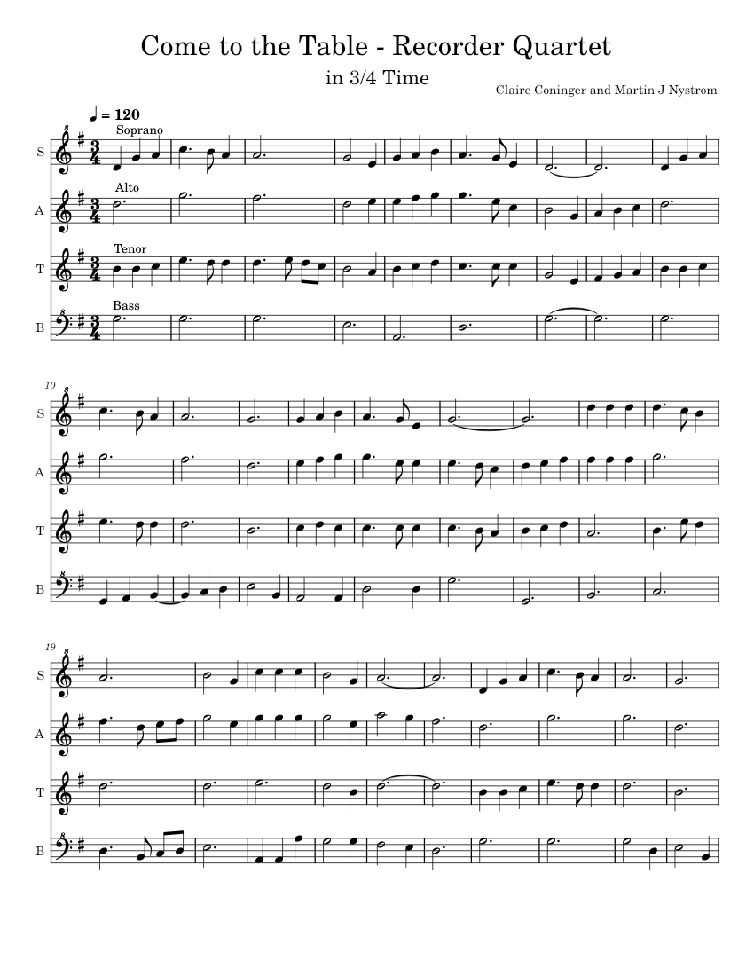 Come To The Table Recorder Quartet In 3 4 Time Sheet Music For come-to-the-table-recorder-quartet-in-3-4-time-sheet-music-for