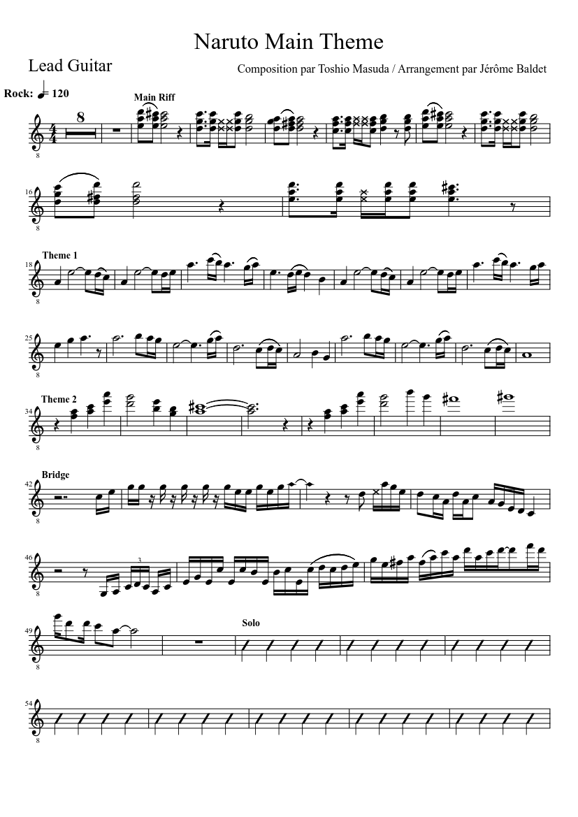 Naruto Main Theme Sheet music for Guitar Solo Musescore