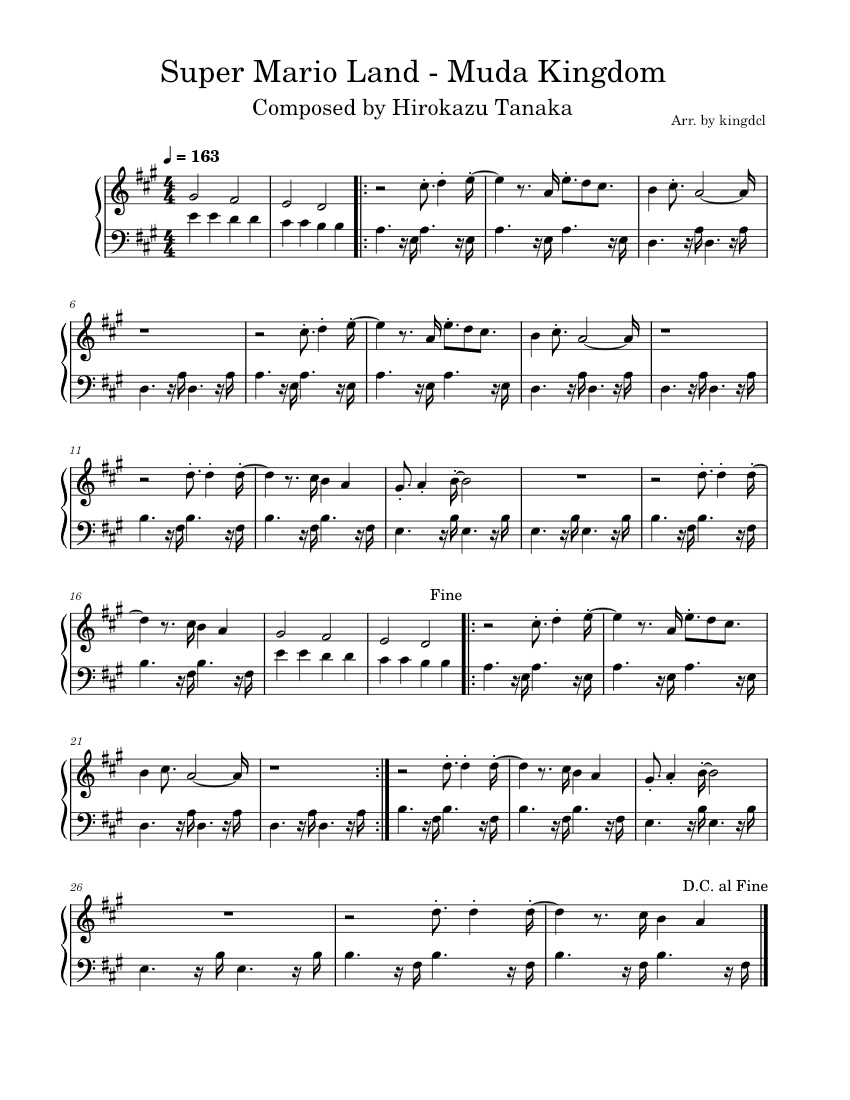 Super Mario Land - Muda Kingdom Sheet music for Piano (Solo ...
