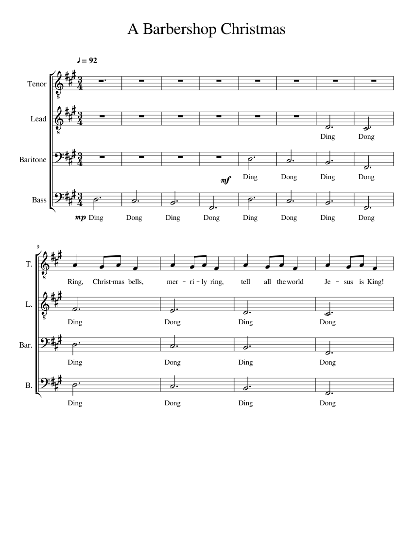 A Barbershop Christmas Sheet Music For Tenor Bass Baritone Choral Musescore Com