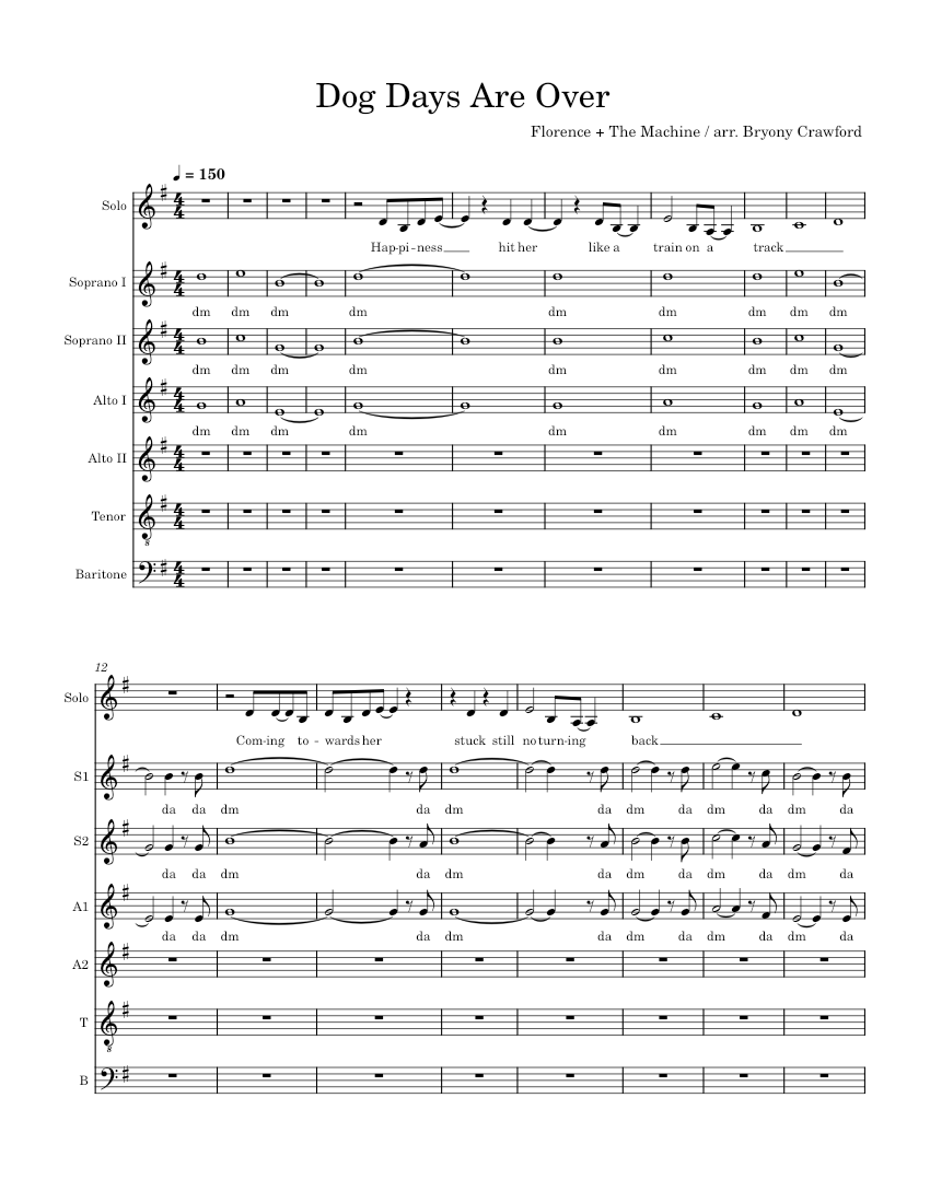 Dog Days Are Over (SSAATB) Sheet Music for Piano (Mixed Ensemble ...