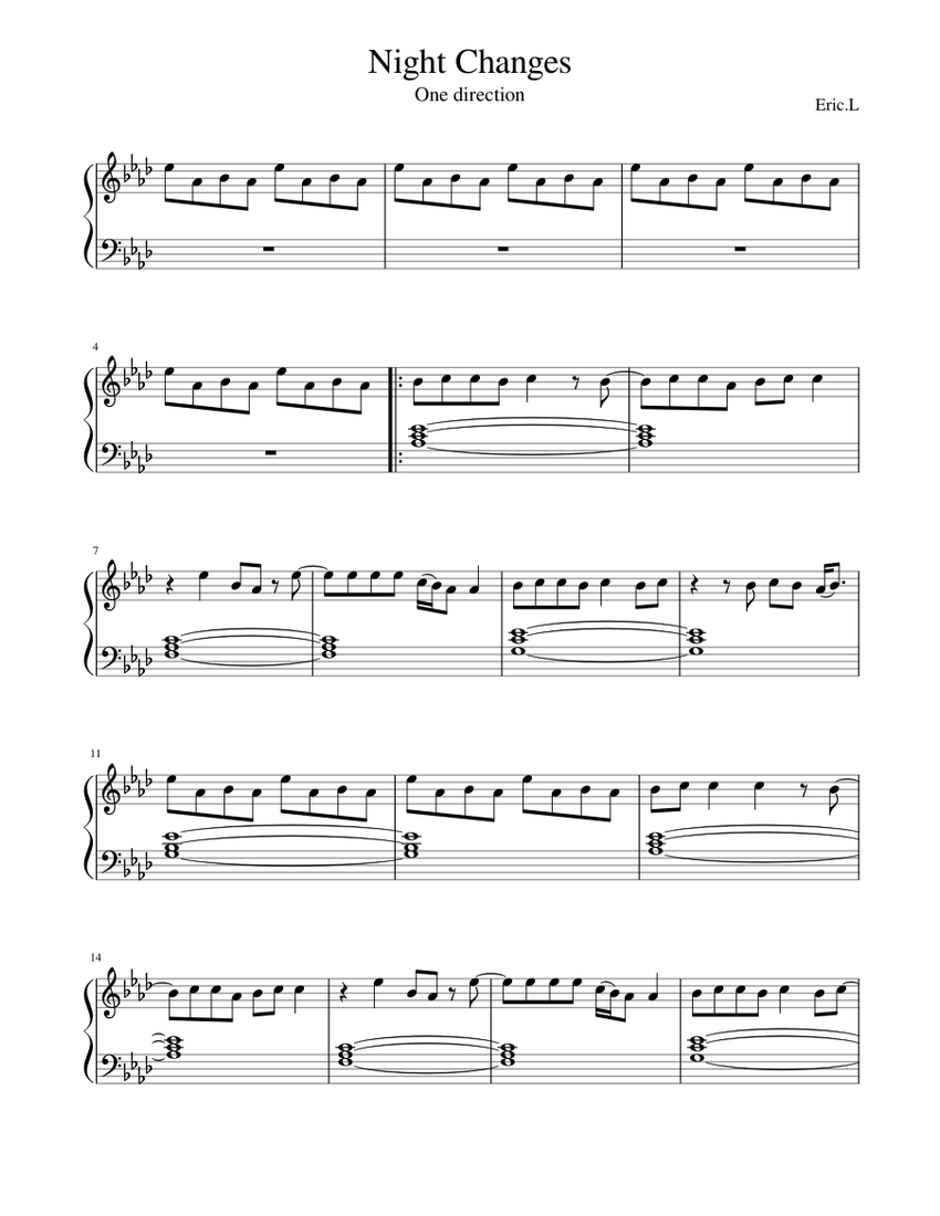 Night Changes Sheet music for Piano (Solo) | Musescore.com
