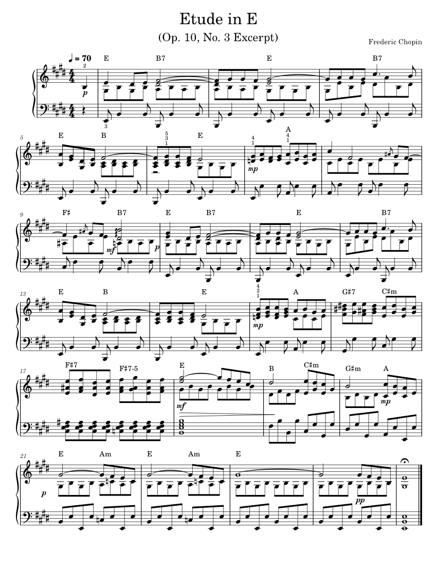 練習曲 作品10, 第3番 – フレデリック・ショパン 楽譜 コード付き