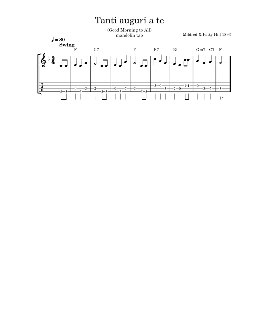 Tanti auguri a te - mandolin tab - piano tutorial