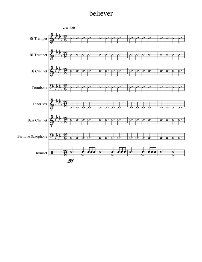 believer Sheet music for Trombone, Clarinet in b-flat, Clarinet bass ...