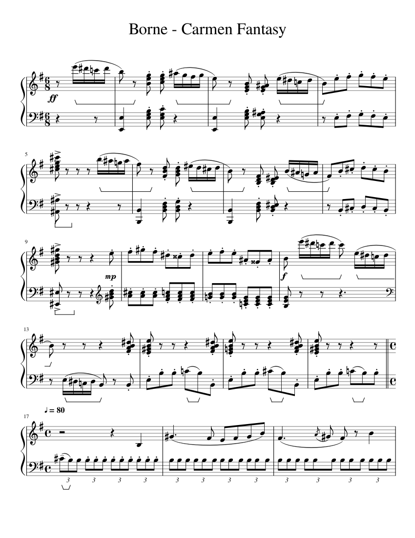 Borne Carmen Fantasy Sheet music for Piano (Solo) | Musescore.com