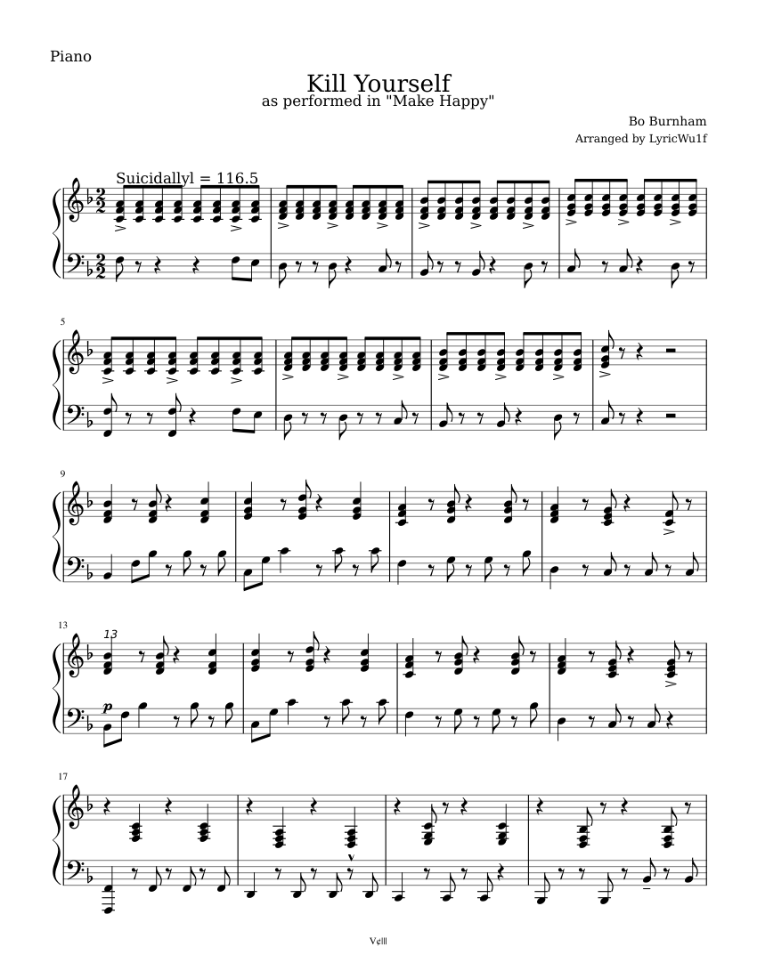 Kill Yourself - Bo Burnham (as performed in "Make Happy") Sheet music for  Piano (Solo) | Musescore.com