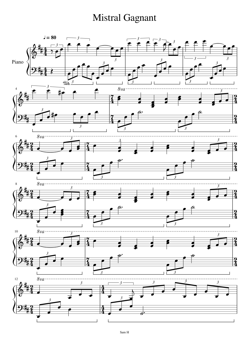 Mistral Gagnant ( Good Version ) Renaud Sheet music for Piano (Solo) |  Musescore.com