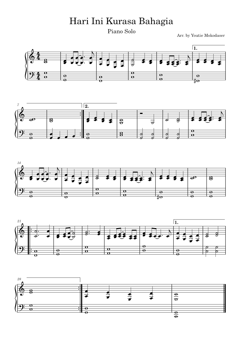 Hari Ini Kurasa Bahagia Sheet Music for Piano (Solo) Easy | MuseScore.com