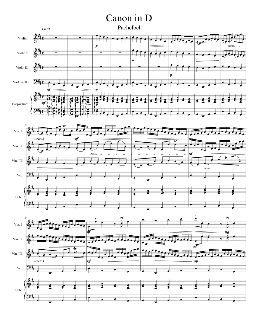 Canon in D Major Sheet music for Harpsichord, Violin, Cello (String  Quintet) | Musescore.com