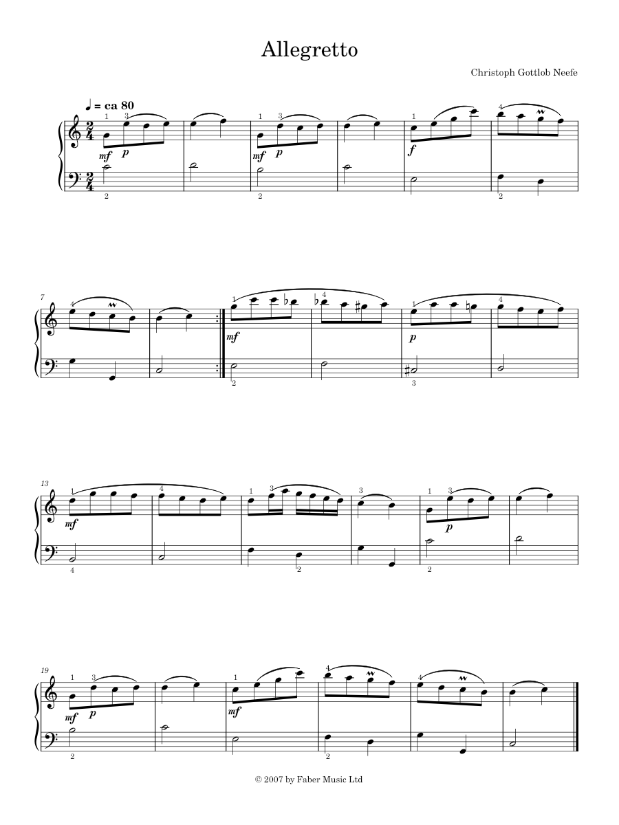 Allegretto Sheet Music For Piano By Christian Gotlobb Neefe: Music ...