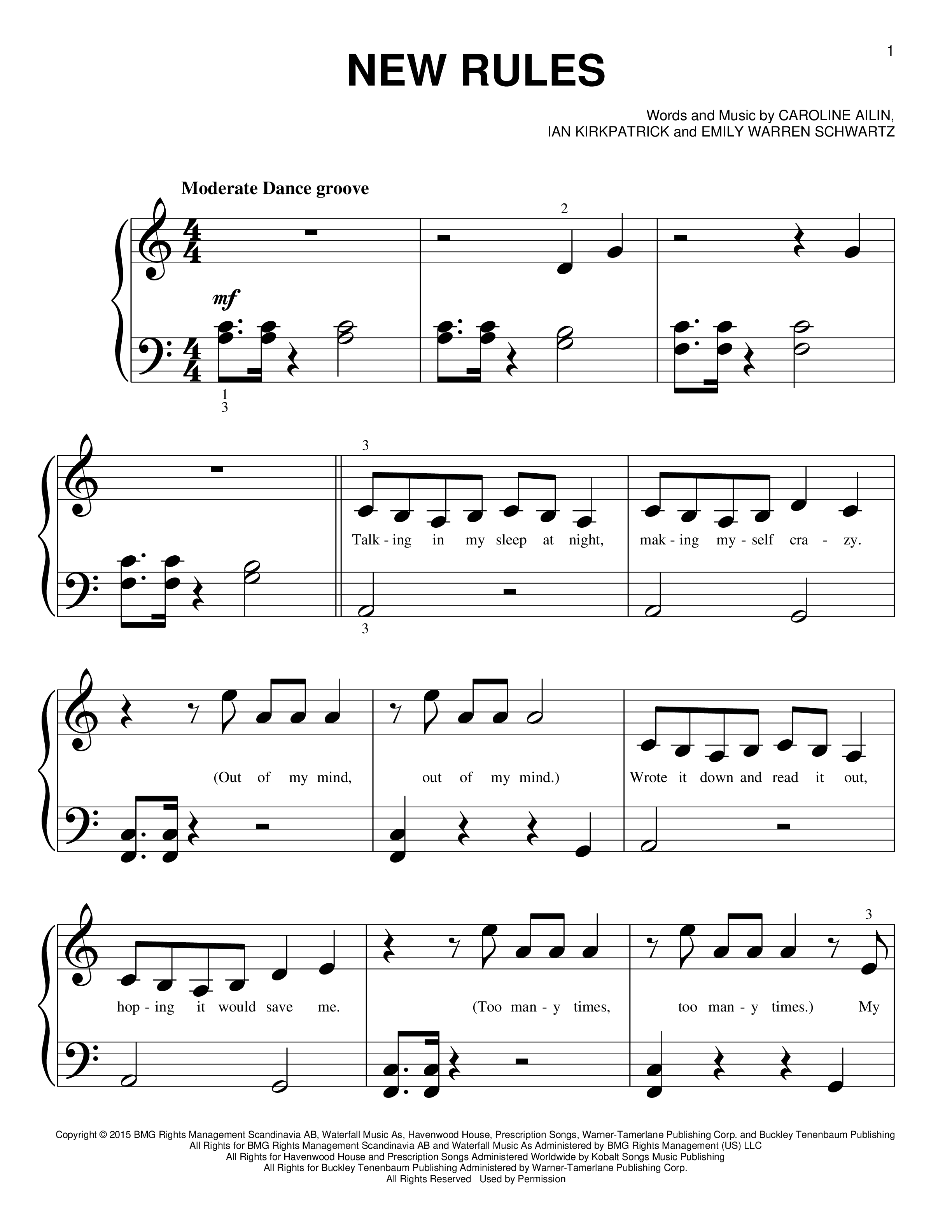 Play Official version of New rules Sheet Music by Dua Lipa for Piano ...