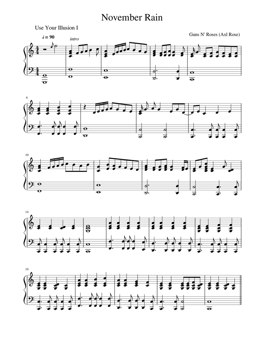November Rain Sheet music for Piano (Solo) | Musescore.com