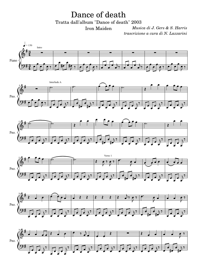 Dance of death - Iron Maiden for piano Sheet music for Piano (Solo