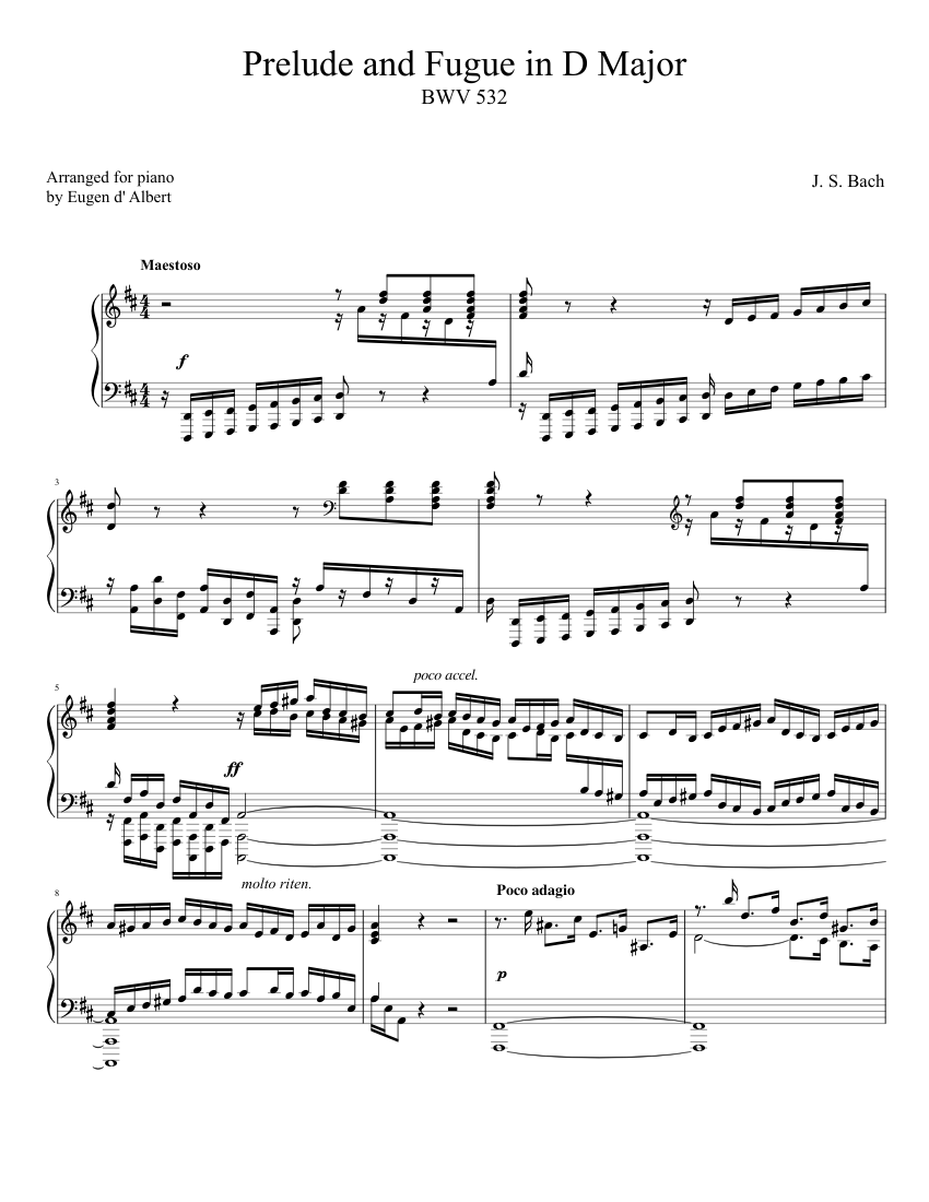 Bach Prelude and Fugue in D-Major, BWV 532 (Piano solo) Sheet music for  Piano (Solo) | Musescore.com