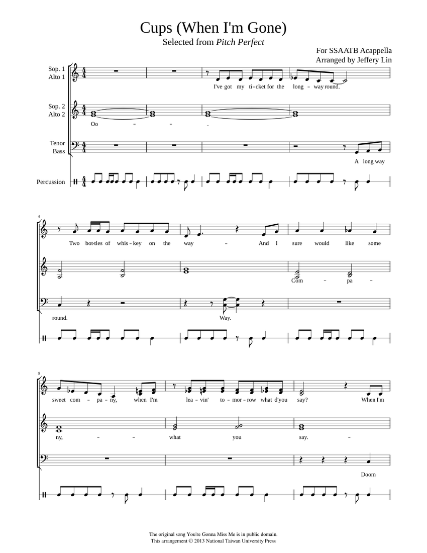 Cups (You're Gonna Miss Me When I'm Gone) with percussion Sheet music