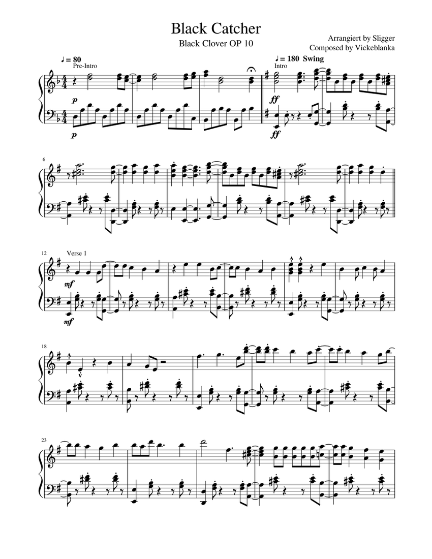 Black Catcher Sheet music for Piano (Solo) | Musescore.com