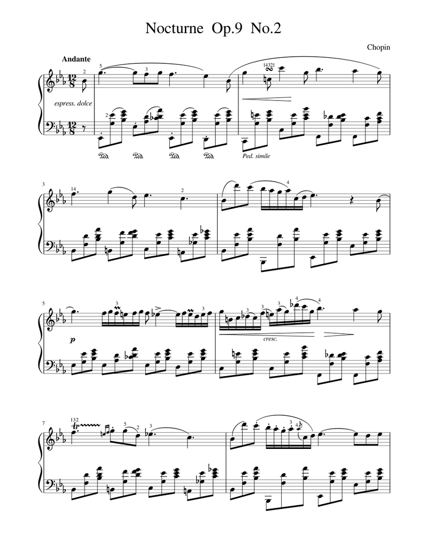 Chopin - Nocturne Op 9 No 2 (E Flat Major) Sheet music for Piano (Solo) |  Musescore.com