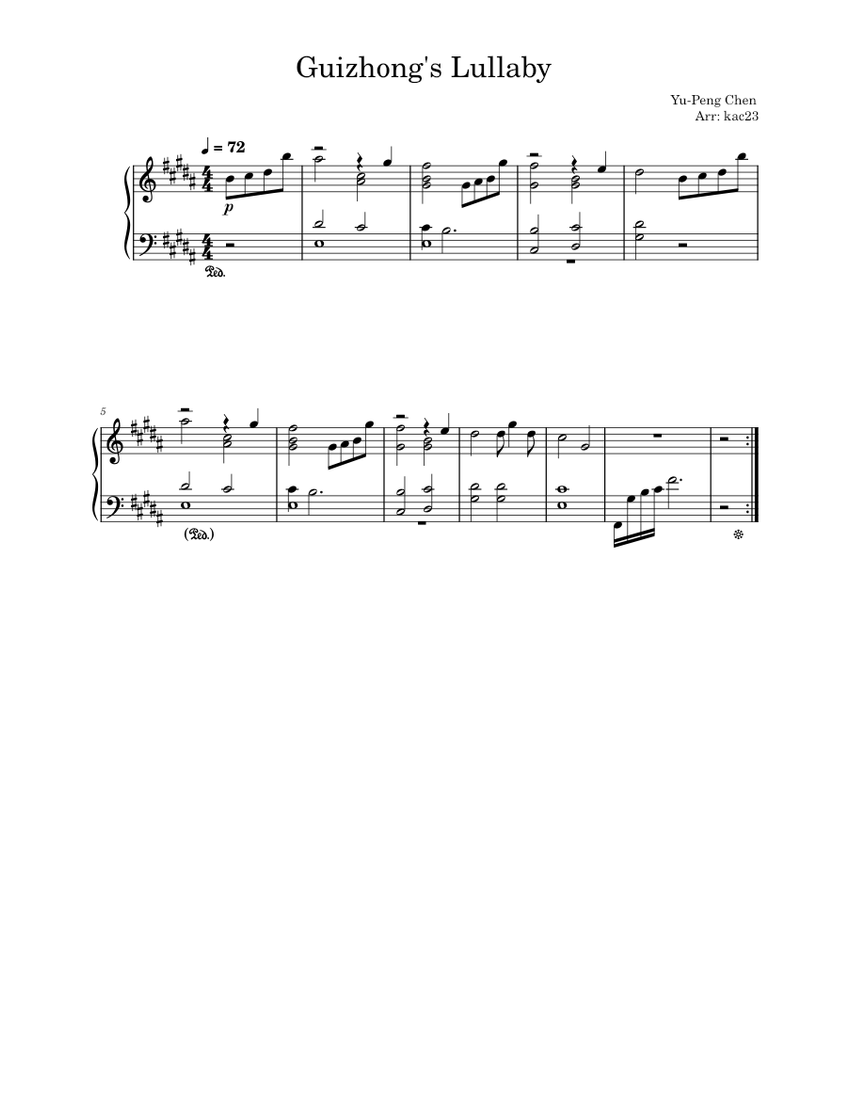 Lover's Oath (Guizhong's Lullaby) Sheet music for Piano (Solo