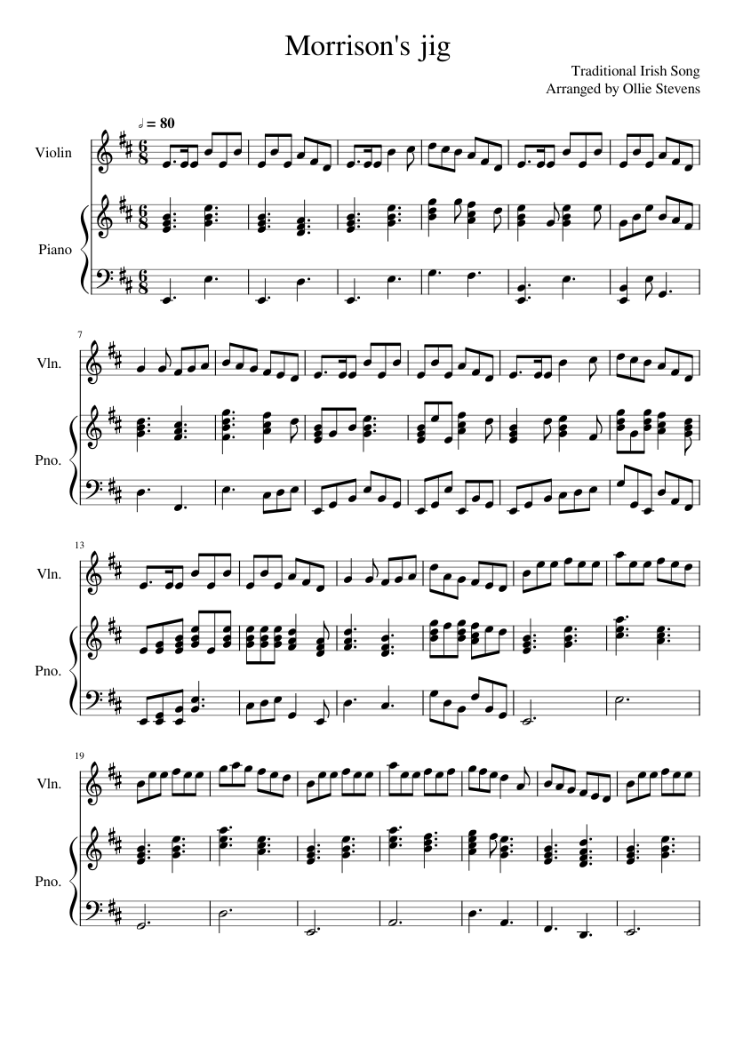 Morrison's jig Sheet Music for Piano, Violin (Solo) | MuseScore.com
