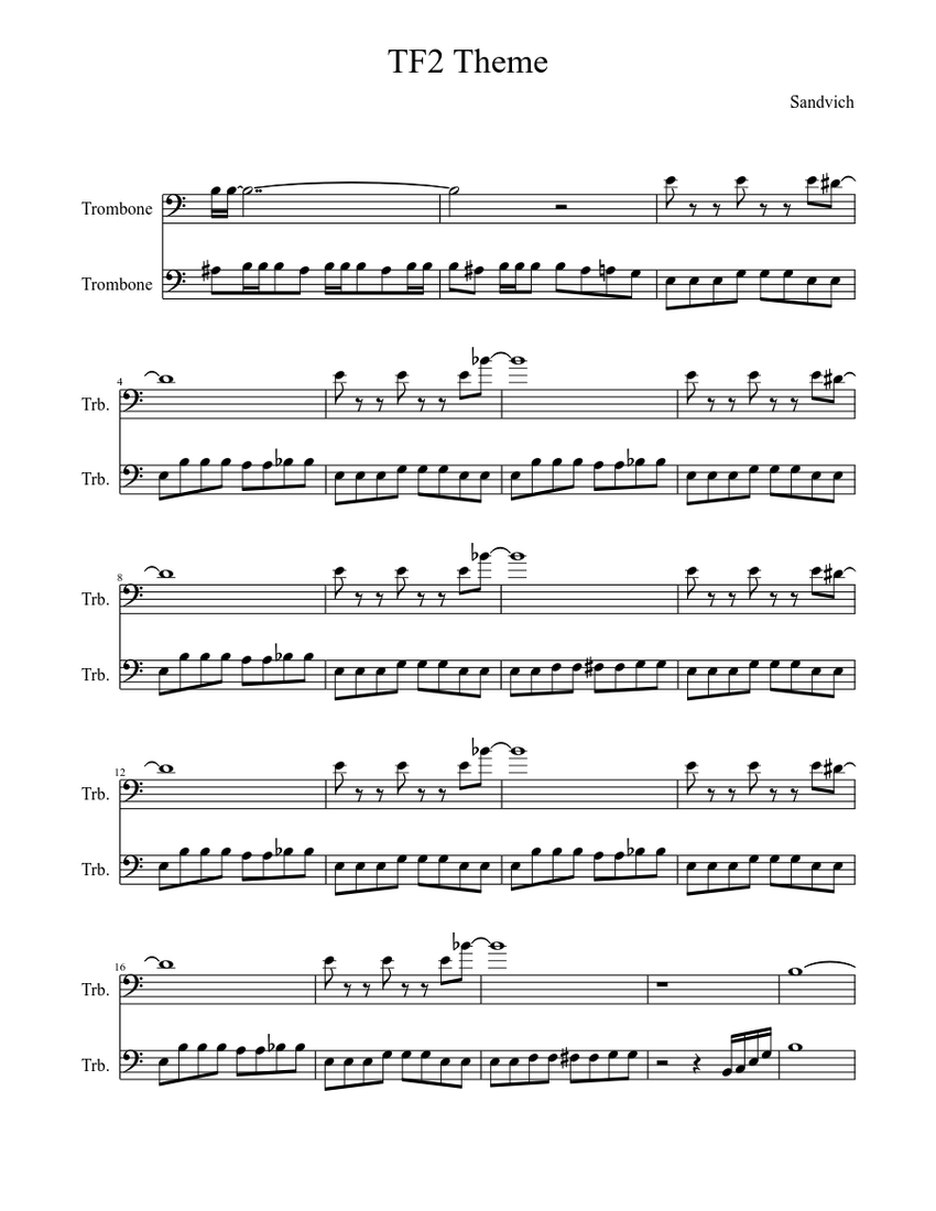 TF2 Theme Sheet music for Trombone (Brass Duet) | Musescore.com