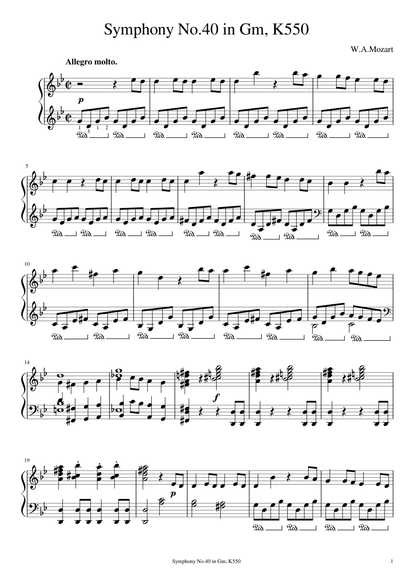 W.A.Mozart - Symphony No.40 in Gm, K.550 1st mvt Sheet music for Piano  (Solo) | Musescore.com