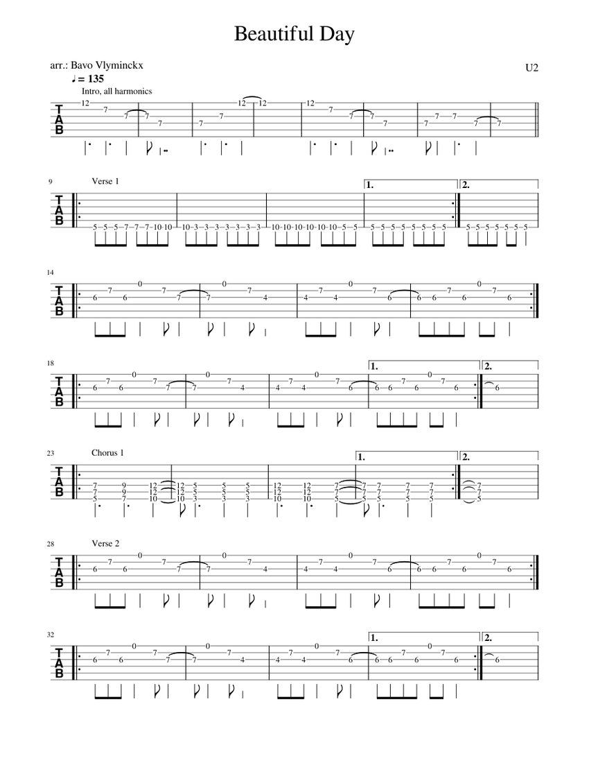 Beautiful Day, U2 Sheet music for Guitar (Solo) | Musescore.com