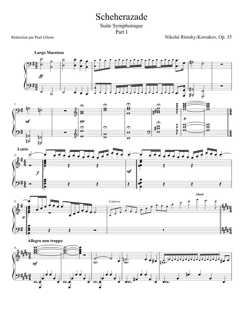 Rimsky-Korsakov Scheherazade - Part I (Piano solo) Sheet music for Piano  (Solo) | Musescore.com