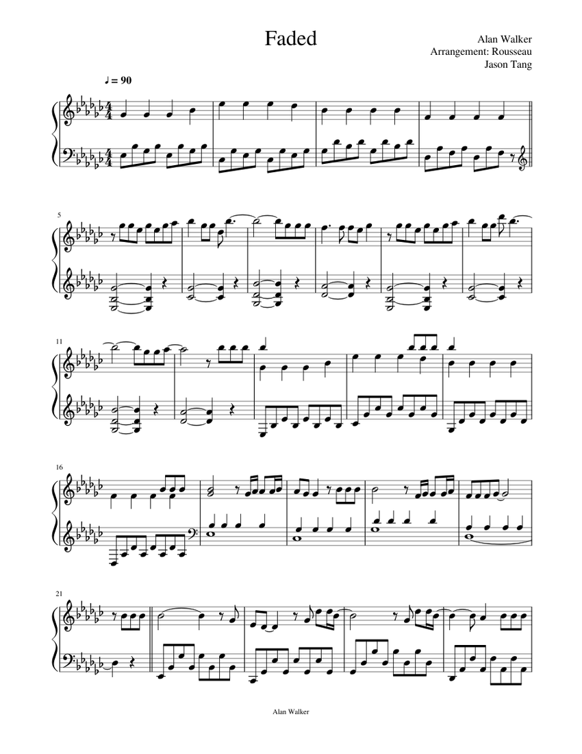 Faded Alan Walker Sheet Music For Piano Solo Musescore Com