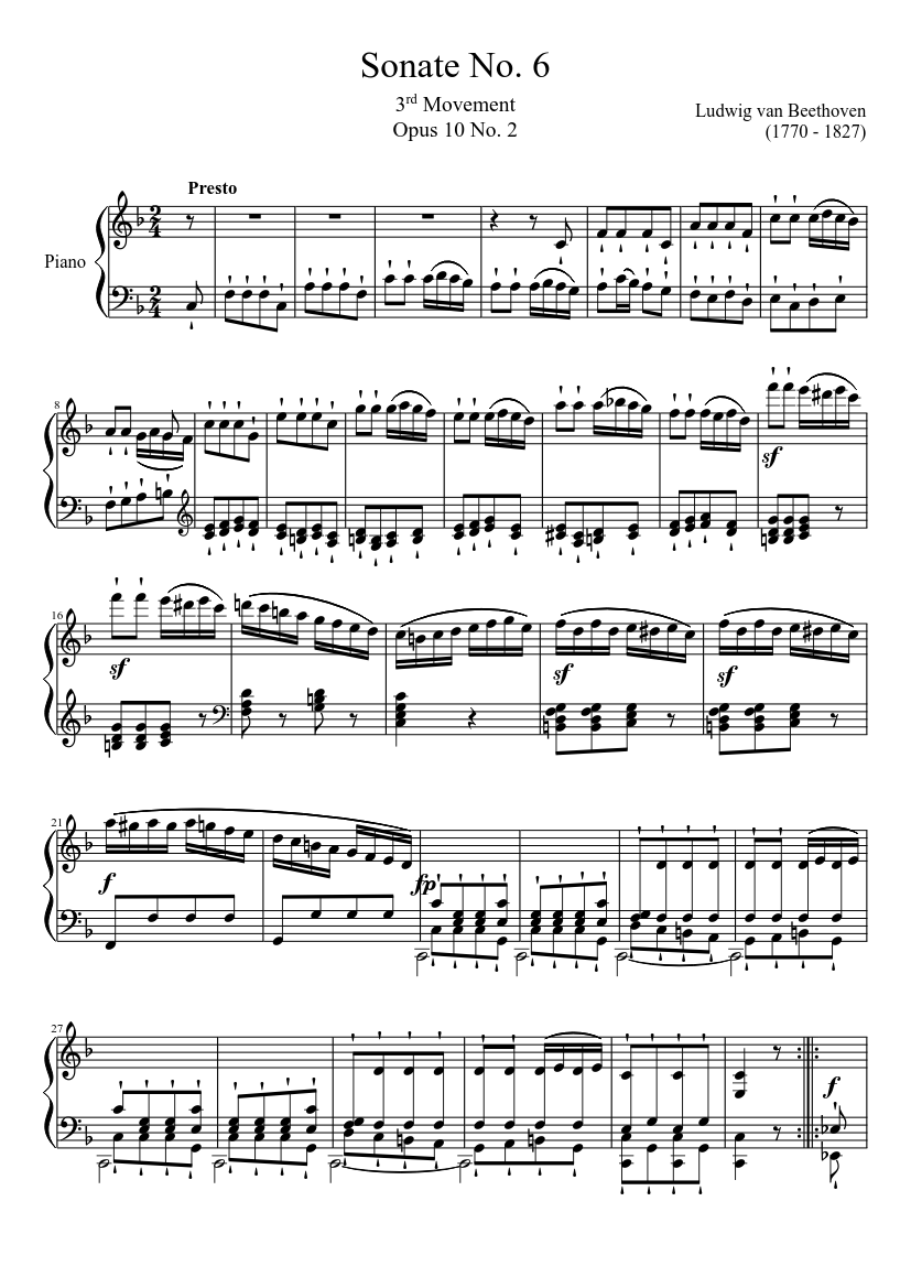 Sonate No. 6, 3rd Movement Sheet Music for Piano (Solo