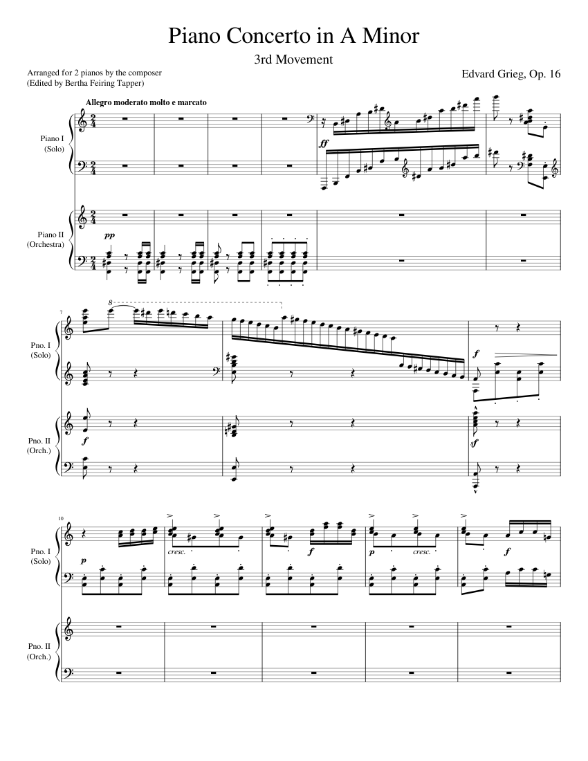 Grieg Piano Concerto in A Minor (3rd Movement) Sheet music for Piano (Piano  Duo) | Musescore.com