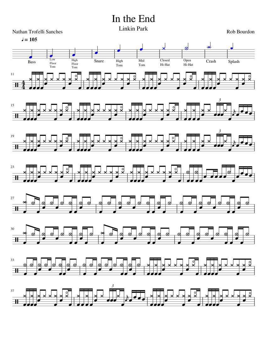 In the End - Linkin Park - Drum Sheet Music Sheet music for Drum group (Solo)  | Musescore.com
