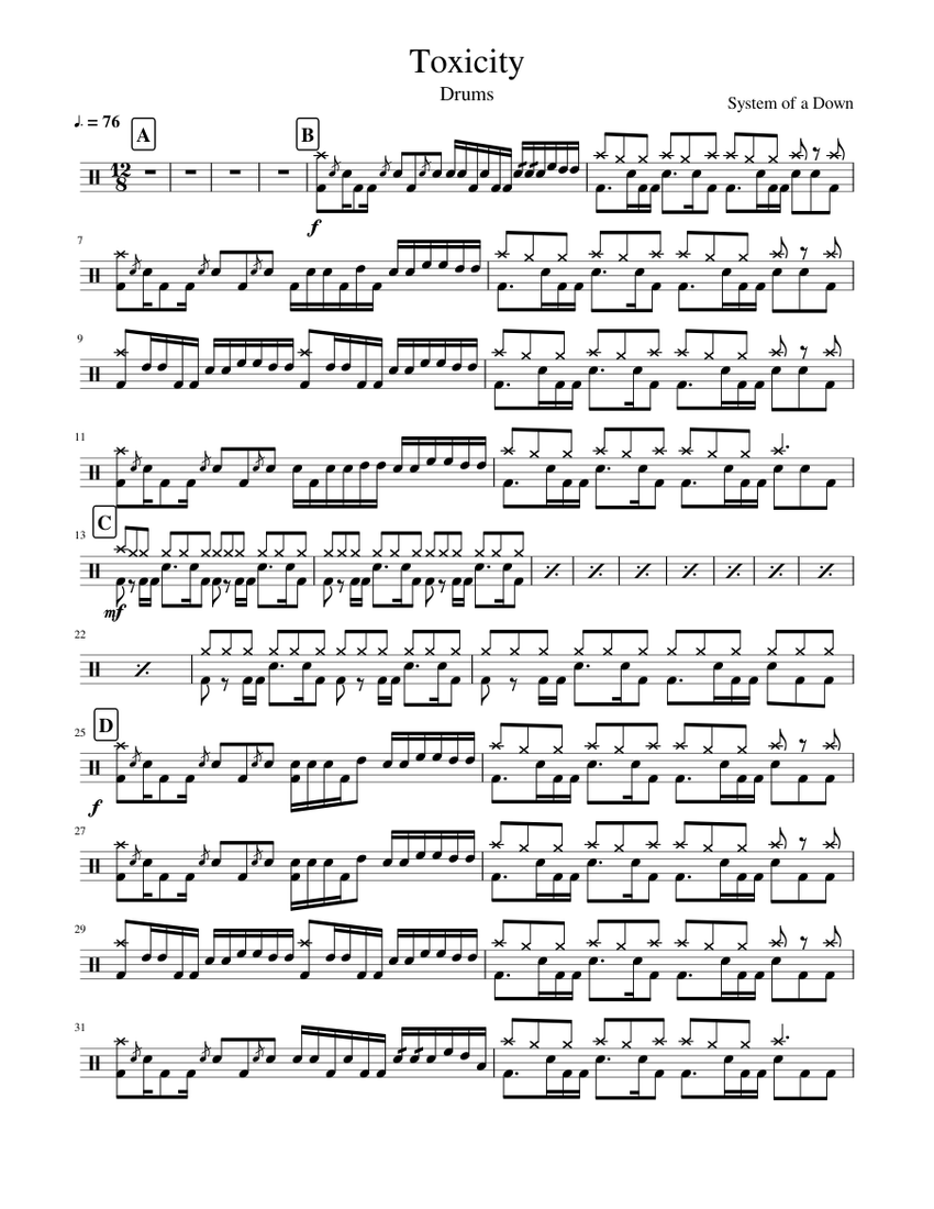 Toxicity (Drums) Sheet music for Drum group (Solo) | Musescore.com