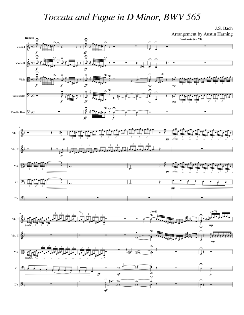 ruler arc Children's Palace WIP] Toccata and Fugue in D Minor, BWV 565, for String Orchestra Sheet  music for Contrabass, Violin, Viola, Cello (String Quintet) | Musescore.com