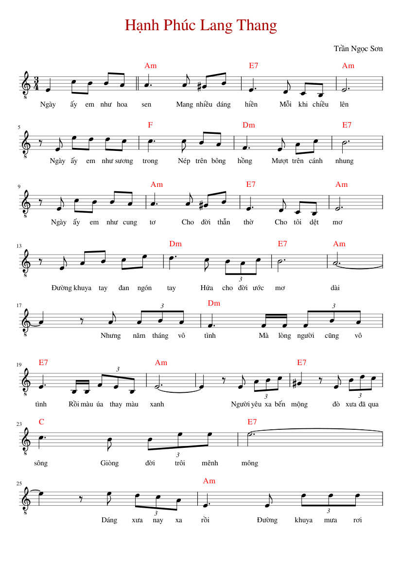 Hạnh Phúc Lang Thang Sheet music for Guitar (Solo) | Musescore.com