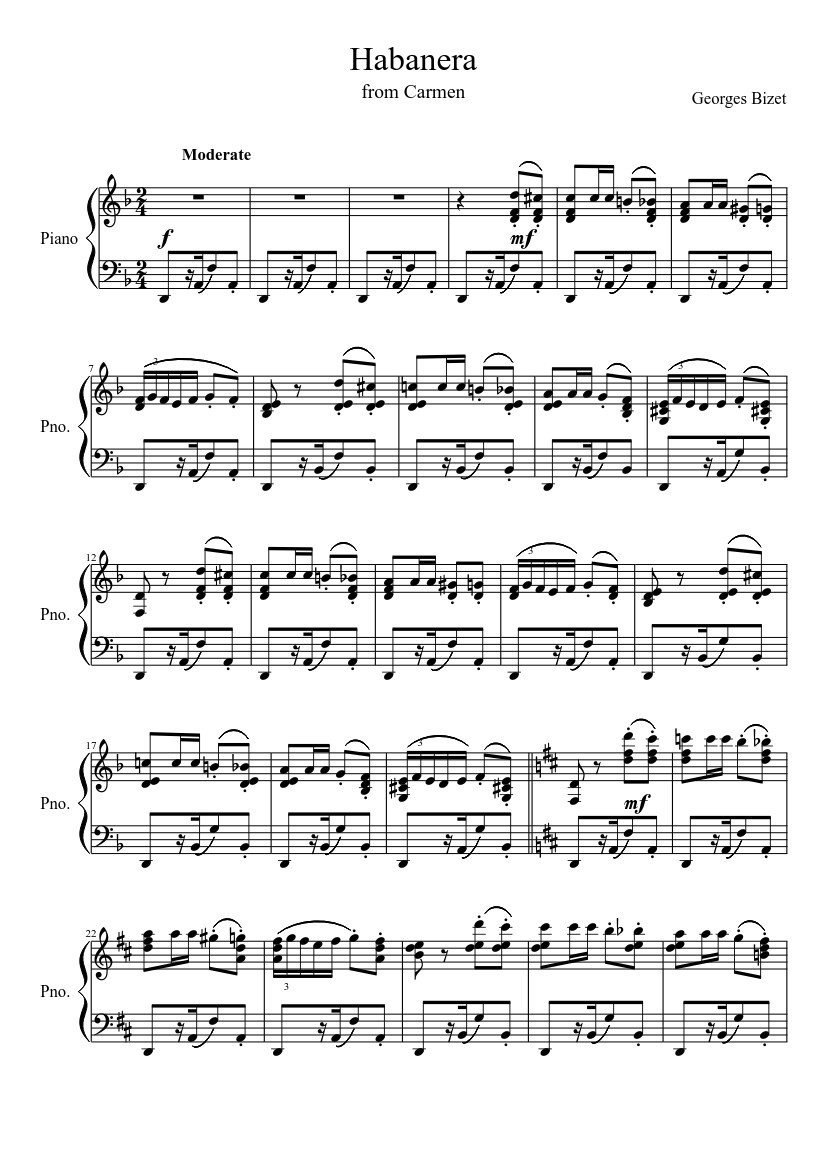 Habanera from Carmen Sheet music for Piano (Solo) | Musescore.com