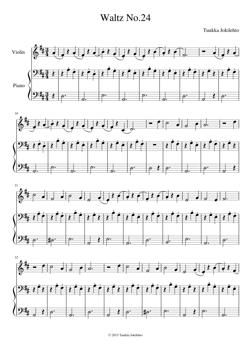 Waltz No.24 (Violin and piano) Sheet Music for Piano, Violin (Solo
