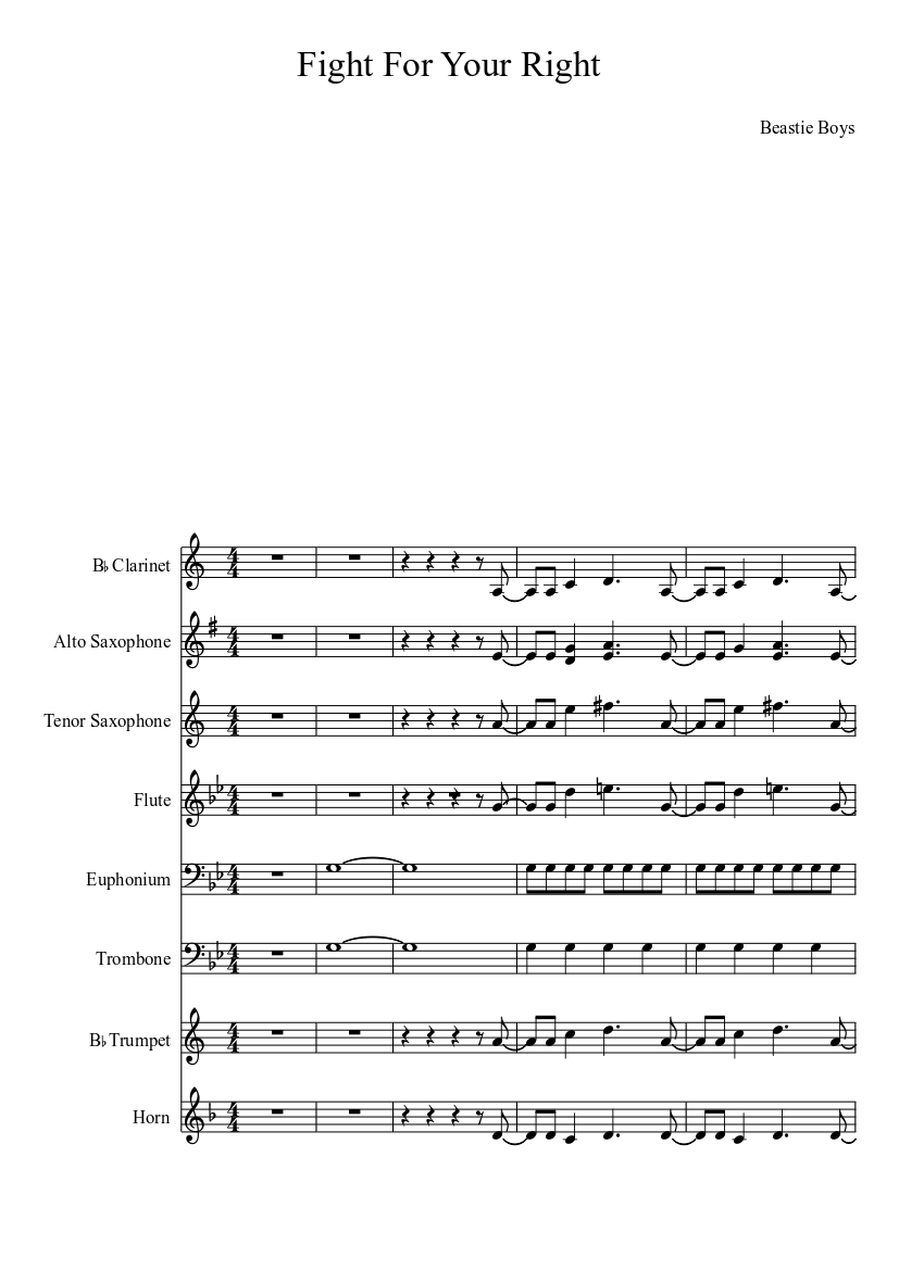 Fight For Your Right Beastie Boys Sheet Music For Trombone Flute Trumpet Clarinet Mixed Quartet Download And Print In Pdf Or Midi Free Sheet Music With Lyrics For You Gotta