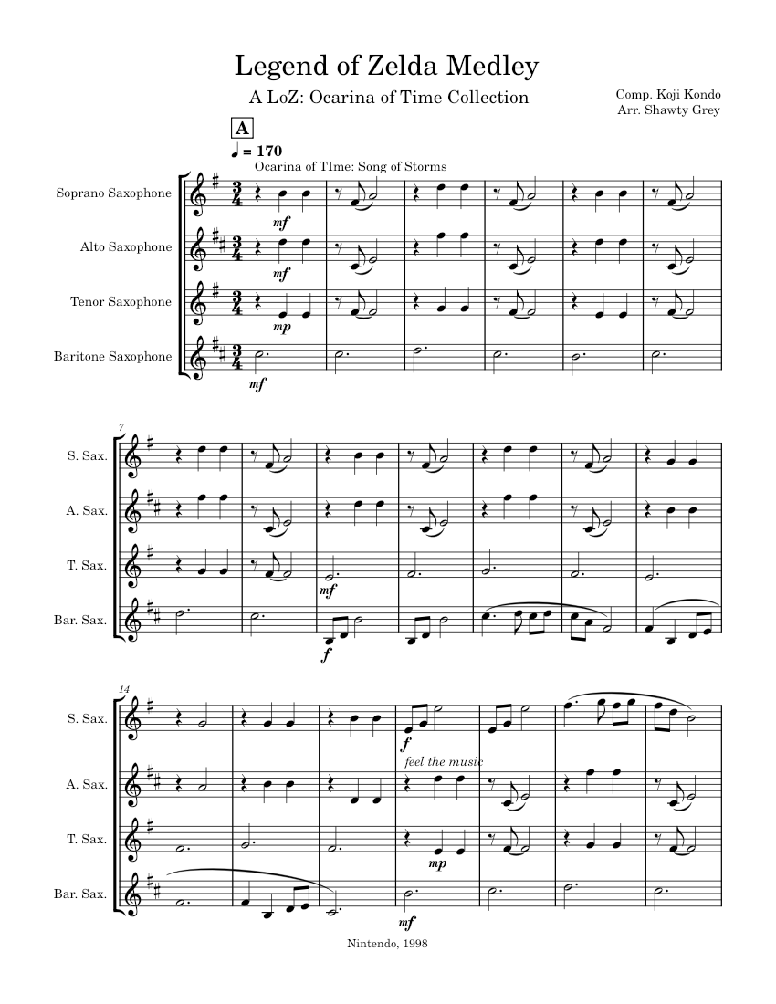 The Legend of Zelda Medley – Koji Kondo Sheet music for Saxophone alto