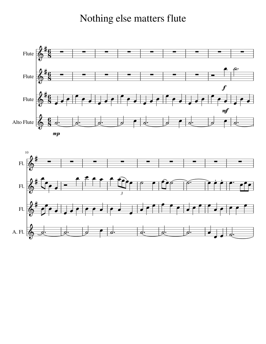 nothing else matters Sheet music for Flute, Flute alto (Mixed Quartet) |  Musescore.com